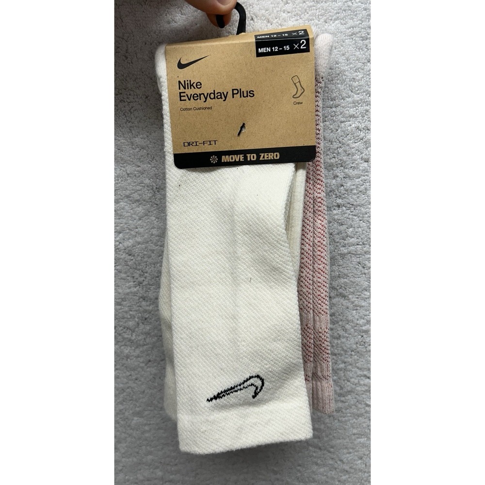 Nike Mens Size XL (12-15) Everyday Plus Beige 2 Pair Crew Socks (U6)